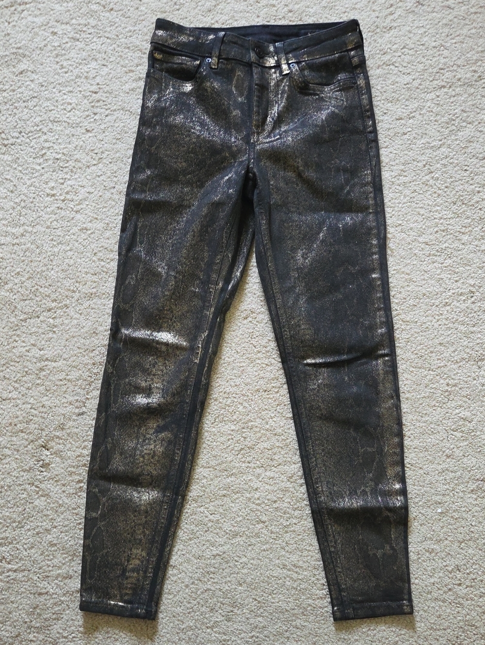 AllSaints Metallic Snake-Print Skinny Jeans in Black